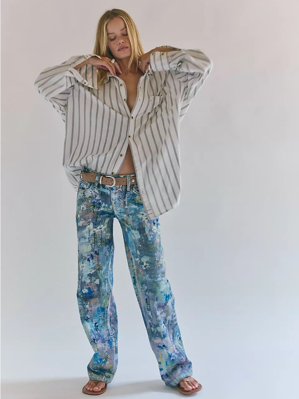 Free People Tennessee Low-Rise Illusions Painted Floral Jeans 25 NWT We The Free - Picture 5 of 12